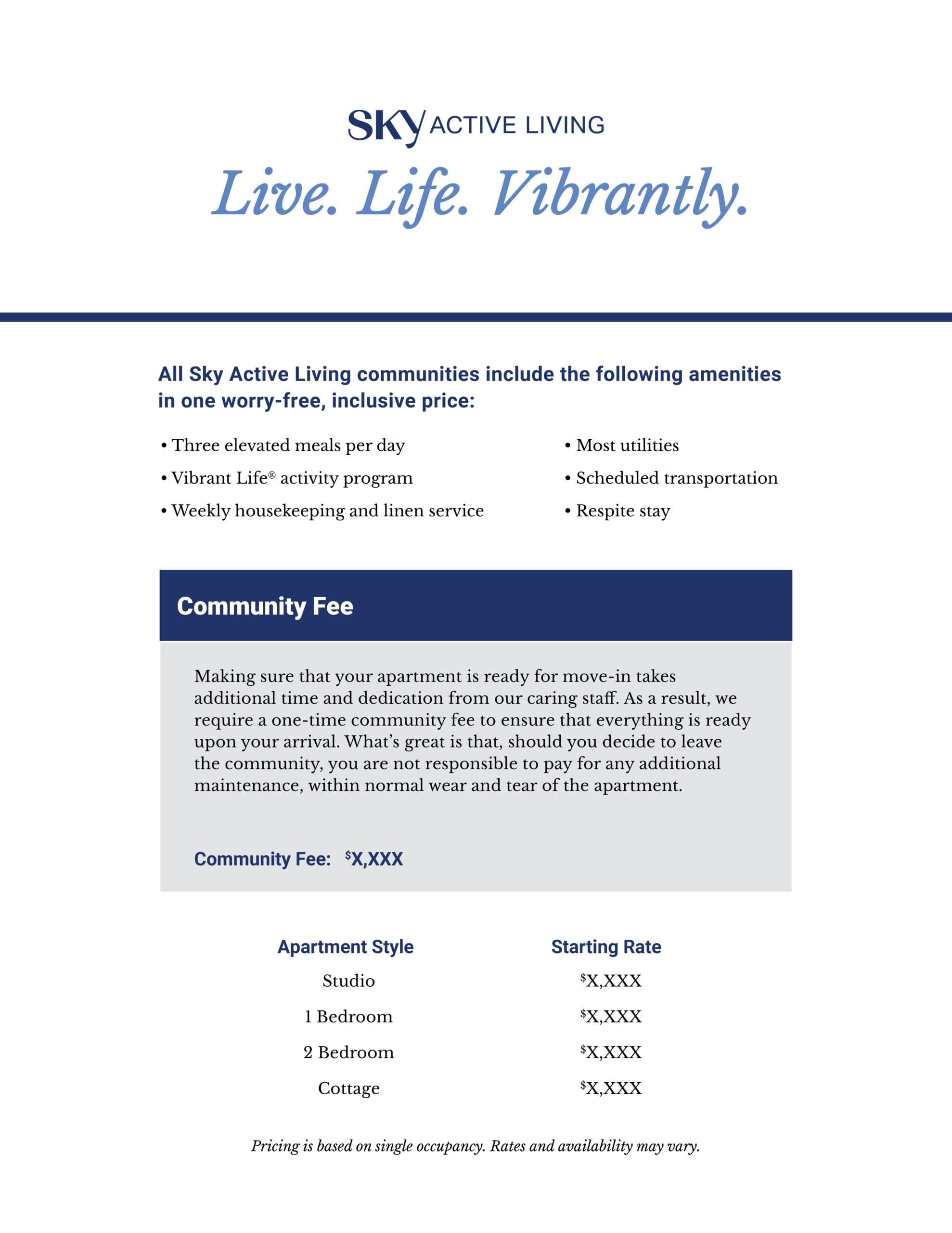 Sky Active Living Rate Sheet