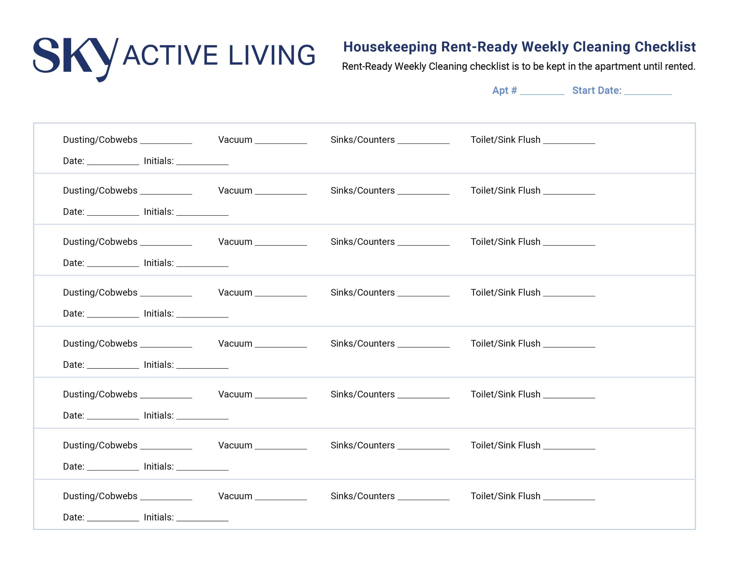 Sky Active Living Rent Ready Checklist